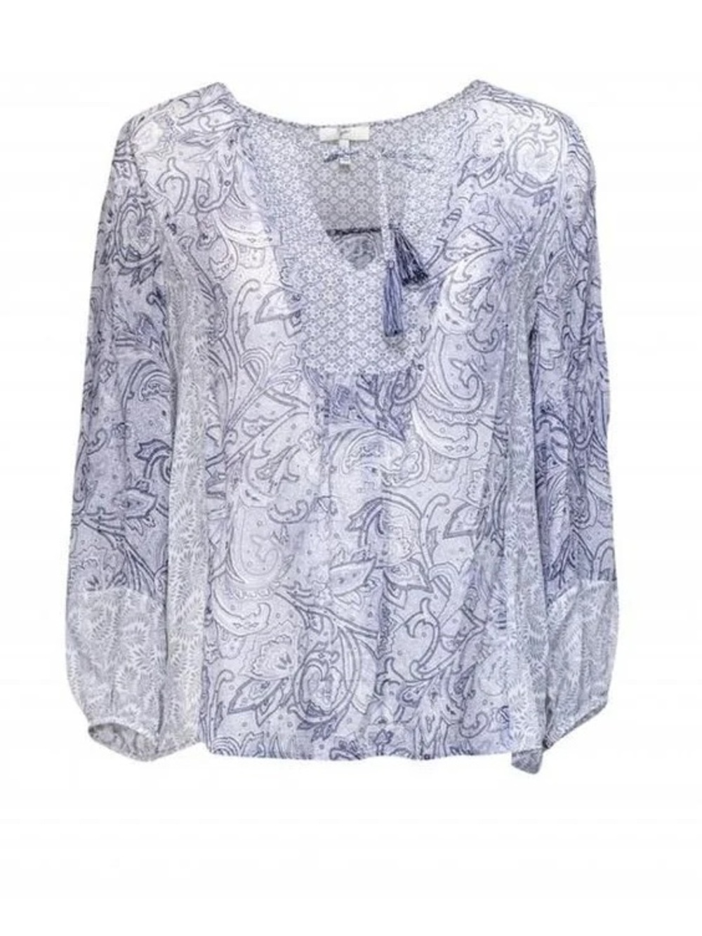 Joie Acerila Paisley Print Silk Long Sleeve Blouse - Purple and White